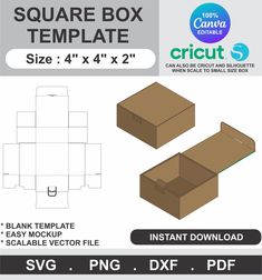 the square box template is shown with instructions for how to make it and print it