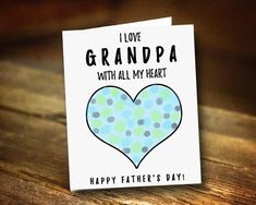 a father's day card with a blue heart and polka dot design on it