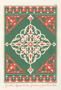 a green and red tile with an ornate design