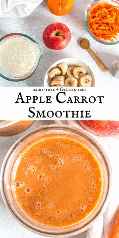 an apple carrot smoothie in a glass bowl