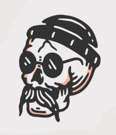 a drawing of a skull wearing sunglasses and a bandana with a beard on it's head