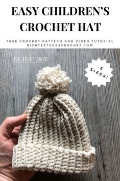 the easy crochet hat with text overlay that says, easy children's crochet hat