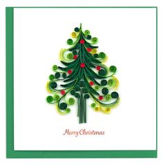 a christmas card with a green tree on it