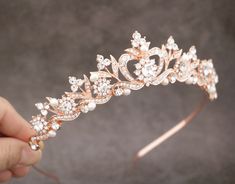 "Rose gold Bridal tiara Rose gold Wedding crown Rhinestone crystal tiara Vintage style wedding tiara Bridal headband headpiece This elegant and sparkle rhinestone Tiaras is perfect for your wedding or formal night out. This Tiaras is flexible. It will be perfect for the bride. The Metal Headband measured approx. 14\" long. The rhinestone part of the headband is about 7.25\" long and the center is 1.5\" high. Tone color: Silver tone, Gold tone and Rose gold tone. Pearl color : Swarovski white pea Rose Gold Tiara Bridal, Rose Gold Wedding Tiara, Vintage Wedding Tiara, Rose Gold Wedding Jewelry Bride, Rose Gold Quinceanera Crown, Rose Gold Quince Crown, Tiara Cheap, Rose Gold Tiara Crowns, Simple Tiara