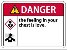 a warning sign that says danger the feeling in your chest is love