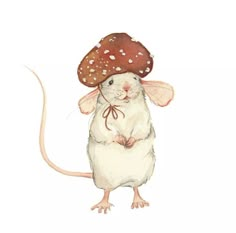 a mouse with a mushroom on its head is standing in front of a white background