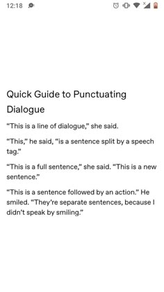 an image of a text that reads quick guide to punctulating dialogue