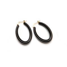 A modern take on the classic hoop! Specifications Italian Resin 36mm height 26mm width 2.5 gram per earring hypo-allergenic brass latch-back closure Made in Italy Oval Hoop Earrings For Everyday, Everyday Oval Hoop Earrings For Pierced Ears, Chic Oval Earrings For Everyday, Formal Hoop Earrings With Ear Wire, Classic Hoop Clip-on Earrings For Everyday, Classic Hinged Earrings For Everyday, Classic Small Hoop Pierced Earrings, Classic Everyday Hinged Earrings, Everyday Oval Hoop Earrings