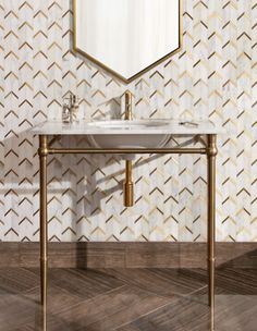 a white sink sitting under a mirror on top of a wooden floor