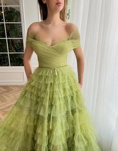 Tea Length Prom Dress, Gown Silhouette, Dream Prom, Green Tulle, Custom Gown, Princess Gown, Prom Dresses For Sale, Ribbon Belt, Lace Homecoming Dresses