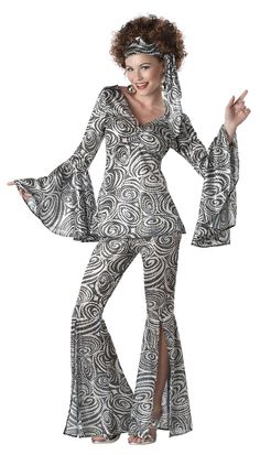 Disco Costume For Women, Diner Outfits, Moda Disco, 70s Disco Costume, 70s Disco Outfit, 70s Fashion Disco