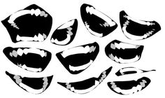 a set of black and white teeth with fangs