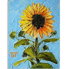 a painting of a sunflower on a blue background