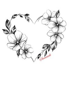 a drawing of flowers in the shape of a heart