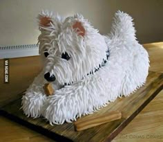 there is a cake made to look like a dog with a bone in it's mouth