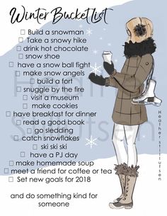 a winter bucket list with a woman in boots