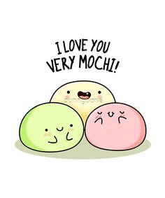 three donuts with the words i love you very mochi