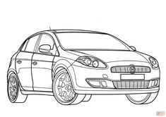 a drawing of a car with wheels and rims