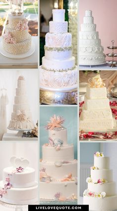 many different types of wedding cakes are shown in this collage with text overlays