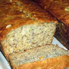 a loaf of banana bread cut into slices