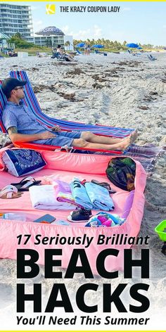 a man laying on top of an inflatable beach chair