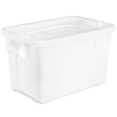 a white plastic storage box with lid