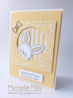 a close up of a card with a rabbit on it's face and the words peep - at - boo