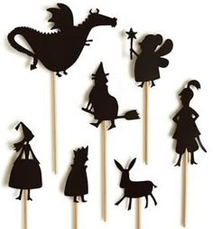 the silhouettes of animals and witches on sticks are arranged in different shapes, sizes and colors