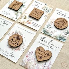 wedding thank you cards with wooden magnets