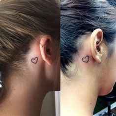 two pictures of the same woman's ear with small hearts on their left side