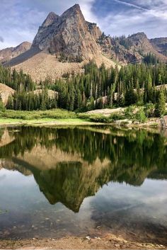 a mountain lake surrounded by trees and mountains