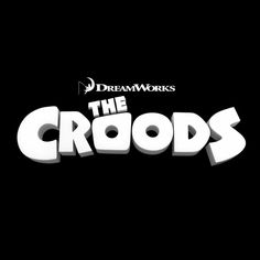 the croods logo in black and white on a dark background with text that reads,