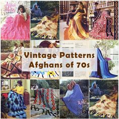 vintage crochet afghans of 70's are featured in this collage