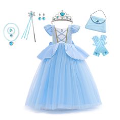 PRICES MAY VARY. Cotton Imported 👸Packing list: Princess Dress*1pcs,Purse*1pcs ,Crown *1pcs, Earrings*1pair，Necklace*1pcs,Princess Gloves*1pair,magic wand*1pcs,Ring*1pcs,bracelet*1pcs 👸Material:High quality and import Polyester+Cotton,Light weight,Skin friendly,Super soft and comfortable for all day wear. Tip: Hand washing better but machine washing in gentle way still ok. 👸Elegant Blue Gown Costume Design:Shiny bodice with iridescent sequined mesh overlay.Fully lined with frill sleeves, stylish square neckline decorated with a cute gem.The girls princess ball gown costume is comprised of 3 layers of tulle and a layer of satin underskirt lining to create fullness. Featuring a split peplum with white pom pom hem at waist. Over sized bowknot elegant design,You can take off the big bowknot Princess Gloves, Princess Dresses Kids, Princess Fancy Dress, Blue Princess Dress, Gown Costume, Cinderella Princess, Princess Dress Kids, Blue Costumes, Up Costume