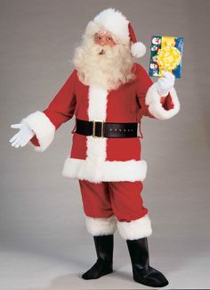 a man dressed as santa claus holding a candy bar