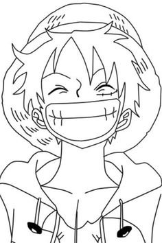 a drawing of an anime character with black hair and fangs on his face, in front of