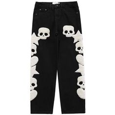 Skull Pants, Mens Aesthetic, Patch Jeans, Hip Hop Pants, Hip Hop Jeans, Towel Embroidery, Streetwear Jeans, Streetwear Mode, Casual Denim Pants