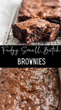 chocolate brownies cooling on a wire rack with text overlay that reads, friday small batch brownies