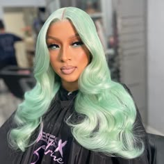 Lace Front Wig Virgin Human Hair Green 150%Density Medium Cap 18" Green Frontal Wig, Bob Black, Creative Hair Color, Green Wig, Pretty Hair Color, Red Wigs, Hot Hair Styles, Dope Hairstyles, Business Hairstyles