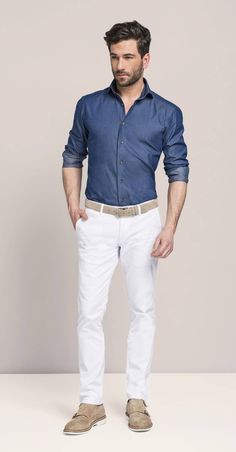 50 Inspirações em Camisas Masculina - Homem Style White Pants Outfit, White Chinos, White Jeans Men, Pants Outfit Men, White Jeans Outfit, Camisa Social, Stylish Boys, Men Fashion Casual Outfits, White Pants