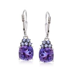 3.40 ct. t.w. Amethyst and .30 ct. t.w. Tanzanite Drop Earrings in Sterling Silver | Ross-Simons Tanzanite Drop Earrings, Dress Boutiques, Ice Jewelry, Black Diamond Earrings Studs, Emerald Earrings Drop, Filigree Pendant Necklace, Jewelry Presentation, Amethyst Birthstone, Sapphire Necklace Pendants