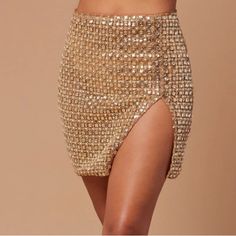 Please Read. Fashion Nova Kourt Embellished Mini Skirt Gold Size Small And Medium Available. If You Buy One, You Will Get The Other Size For Free!!! Glamorous Gold Skirt For Party Season, Glamorous Gold Party Skirt, Chic Gold Sequined Bottoms, Glamorous Embellished Skirt For Night Out, Party Season Embellished Skirt Bottoms, Embellished Party Skirt, Embellished Party Season Skirt, Embellished Mini Skirt For Cocktail, Gold Mini Skirt For Evening