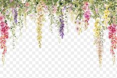 an arrangement of flowers hanging from the ceiling with transparent background, hd png and psd