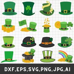 st patrick's day hats and shamrocks clipart - dxf files