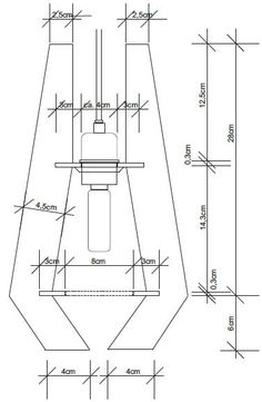 the drawing shows an image of a light fixture with measurements for each section and its corresponding parts