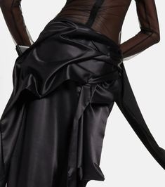 Атласная макси-юбка с бантом черного цвета - Acne Studios | Митереза Pre-draped Long Silk Skirt, Elegant Draped Skirt For Party, Elegant Draped Maxi Skirt For Evening, Elegant Draped Party Skirt, Elegant Draped Evening Maxi Skirt, Ruched Draped Skirt For Evening, Ruched Draped Maxi Skirt For Evening, Elegant Ruched Silk Skirt, Elegant Silk Skirt With Ruched Detail