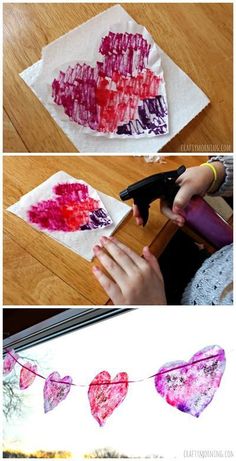 valentine's day art project for kids with tissue paper hearts