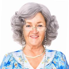 PRICES MAY VARY. 👵🏼Material: The old lady costume for women is crafted from heat-resistant synthetic fibers, ensuring naturalness, gloss, and softness akin to our own hair. It blends seamlessly with real human hair, offering a full, thick, natural, and healthy appearance. No shedding, no tangles. 👵🏼Easy to Use: The short grey wig is convenient and easy to apply. The size is adjustable, making it suitable for most people. Simply adjust the hooks inside to achieve the correct cap size for your Grandma Wig, Old Lady Wig, Granny Wig, Granny Glasses, Curly Women, Old Lady Costume, Glasses Necklace, Eyeglass Chains, Women Wigs