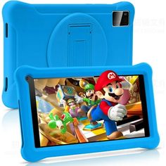 an image of a blue tablet with mario on it