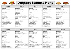 the daycare sample menu for children